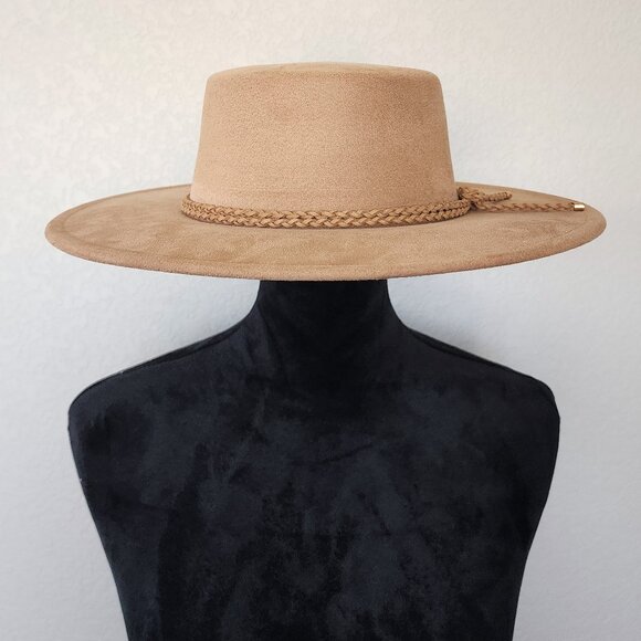 TIME AND TRU Boater Hat with Rope Trim in Tan Brown | Wide Brimmed Hat - Picture 3 of 10